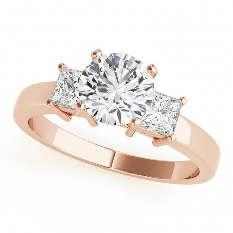 Three-Stone Engagement Ring (Princess Center) — Rose Gold