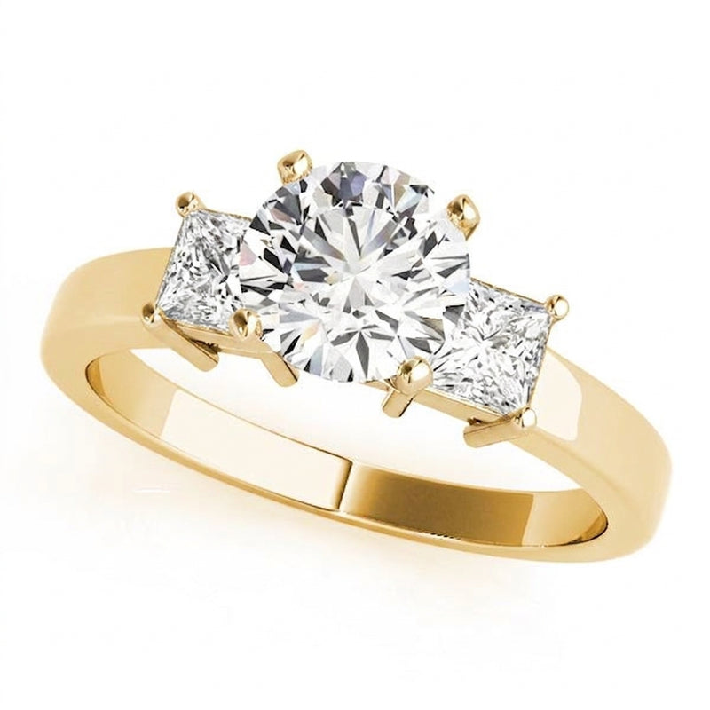 Three-Stone Engagement Ring (Princess Center) — Yellow Gold
