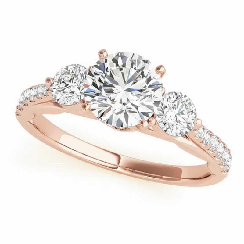 Three-Stone Engagement Ring (Round Center) — Rose Gold