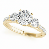 Three-Stone Engagement Ring (Round Center) — Yellow Gold