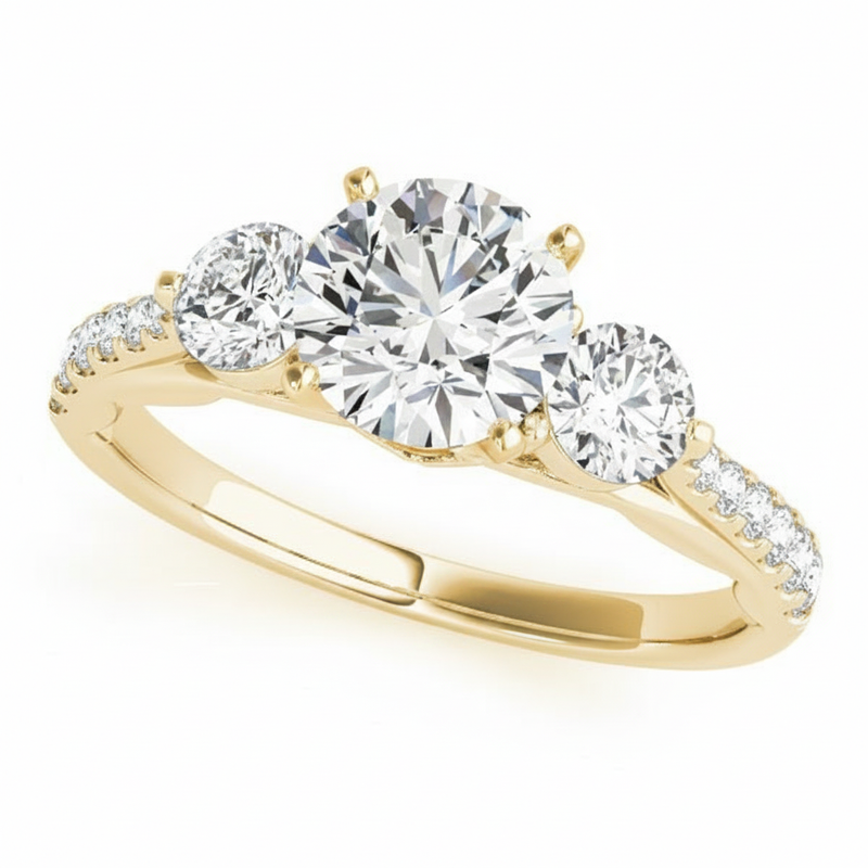 Three-Stone Engagement Ring (Round Center) — Yellow Gold