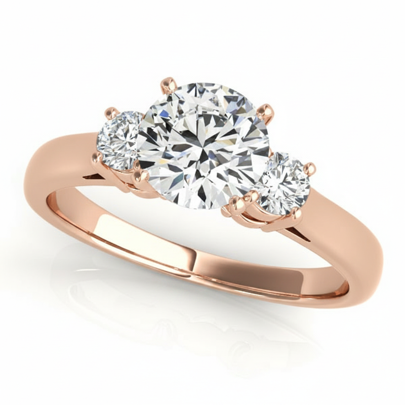 Three-Stone Engagement Ring (Round Center) — Rose Gold