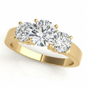 Three-Stone Engagement Ring (Round Center) — Yellow Gold