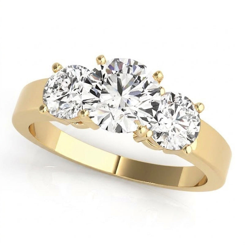 Three-Stone Engagement Ring (Round Center) — Yellow Gold