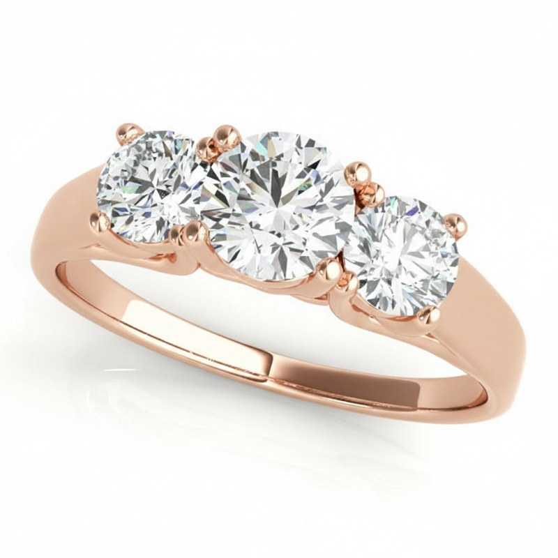 Three-Stone Engagement Ring (Round Center) — Rose Gold