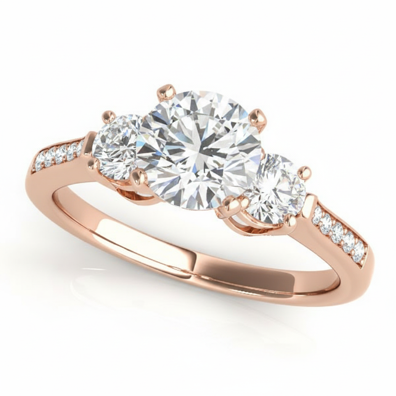 Three-Stone Engagement Ring (Round Center) — Rose Gold