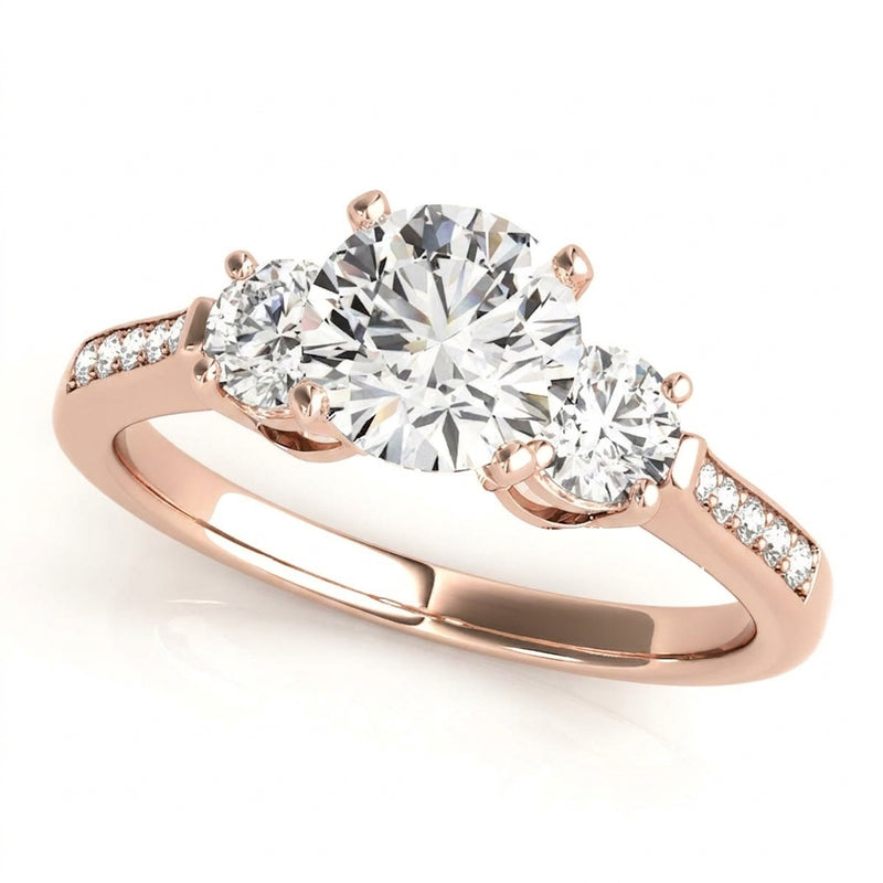 Three-Stone Engagement Ring (Round Center) — Rose Gold
