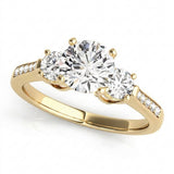Three-Stone Engagement Ring (Round Center) — Yellow Gold