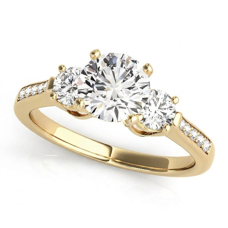 Three-Stone Engagement Ring (Round Center) — Yellow Gold