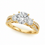 Three-Stone Engagement Ring (Round Center) — Yellow Gold