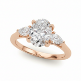 Three-Stone Ov Center Ps Sides Engagement Ring — Rose Gold