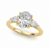 Three-Stone Ov Center Ps Sides Engagement Ring — Yellow Gold