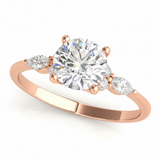 Three-Stone Ring With Marquise Side Stones Engagement Ring — Rose Gold