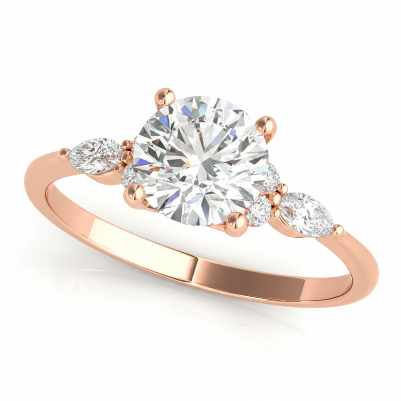 Three-Stone Ring With Marquise Side Stones Engagement Ring — Rose Gold