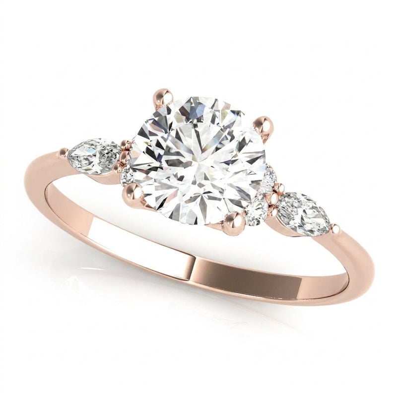 Three-Stone Ring With Marquise Side Stones Engagement Ring — Rose Gold