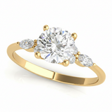 Three-Stone Ring With Marquise Side Stones Engagement Ring — Yellow Gold