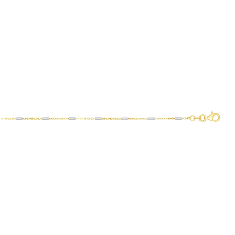 14K Gold 1.4mm Two-tone Polished Bar Station Saturn Chain 