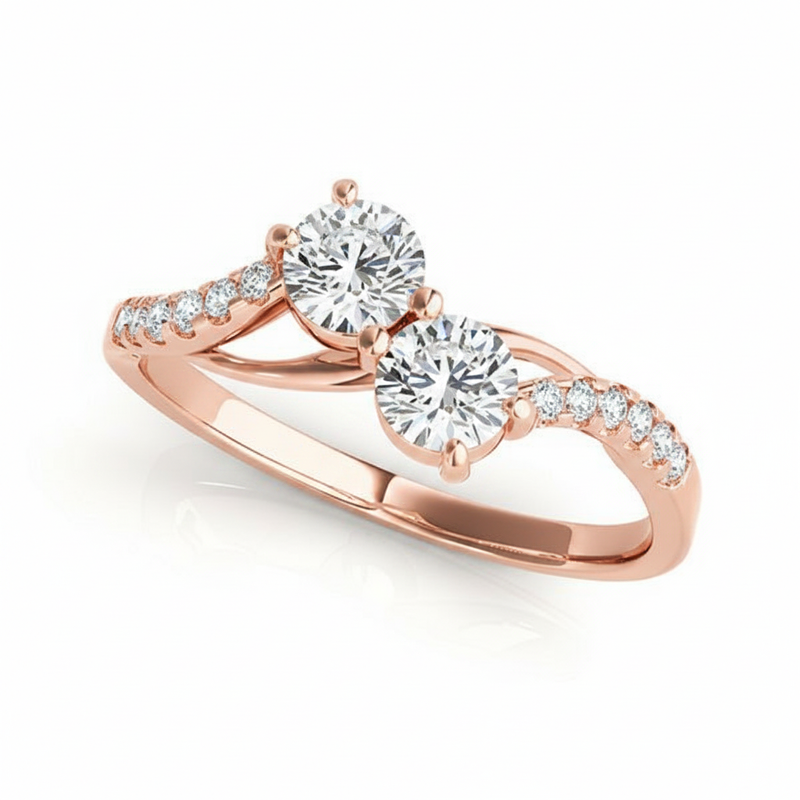 1 1/8 ctw Two Stone Ring — Rose Gold