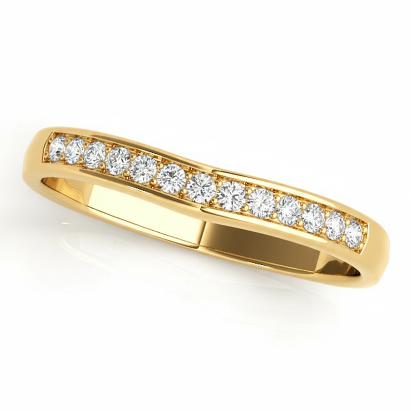 1/4 ctw Natural Diamond Curved Wedding Band — Platinum — Yellow Gold