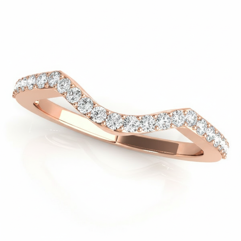 1/4 ctw Natural Diamond Curved Wedding Band — 14K White Gold — Rose Gold