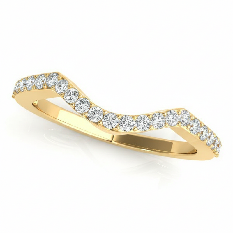 1/4 ctw Natural Diamond Curved Wedding Band — 14K White Gold — Yellow Gold