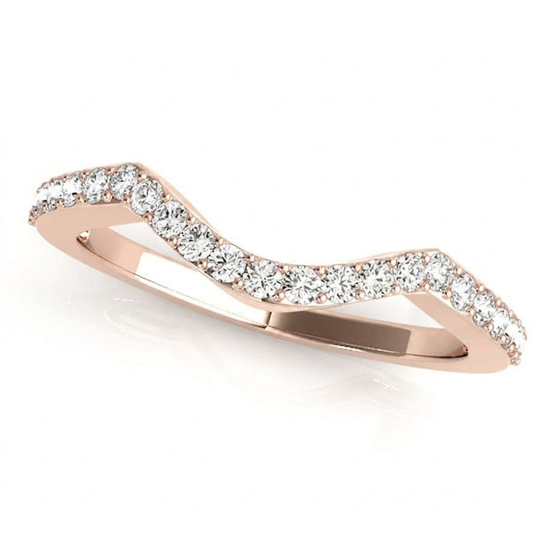 1/4 ctw Natural Diamond Curved Wedding Band — 14K White Gold — Rose Gold