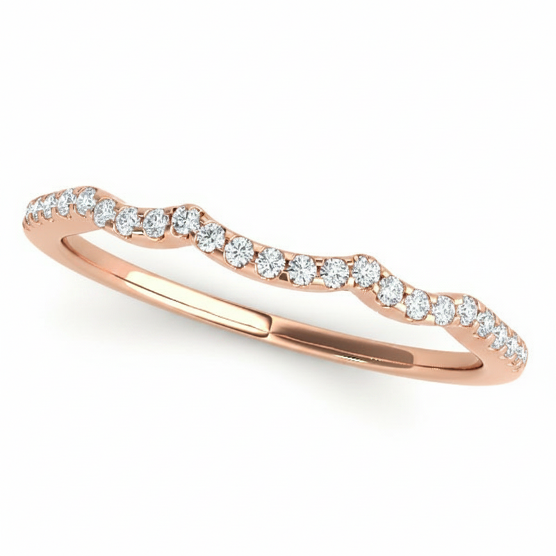 1/8 ctw Natural Diamond Curved Wedding Band — 14K White Gold — Rose Gold
