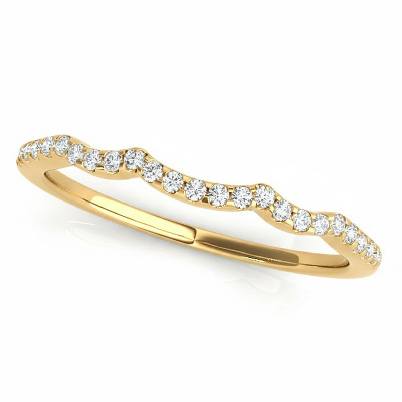 1/8 ctw Natural Diamond Curved Wedding Band — 14K White Gold — Yellow Gold