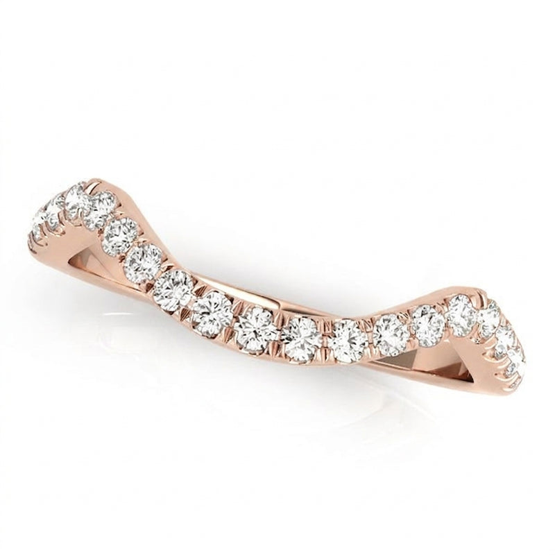 1/5 ctw Natural Diamond Curved Wedding Band — 14K White Gold — Rose Gold