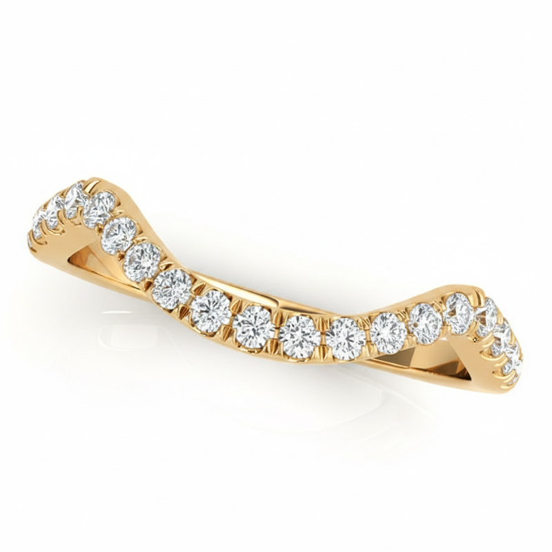 1/5 ctw Natural Diamond Curved Wedding Band — 14K White Gold — Yellow Gold