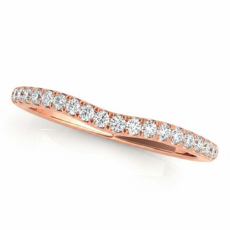 1/6 ctw Natural Diamond Curved Wedding Band — 14K White Gold — Rose Gold
