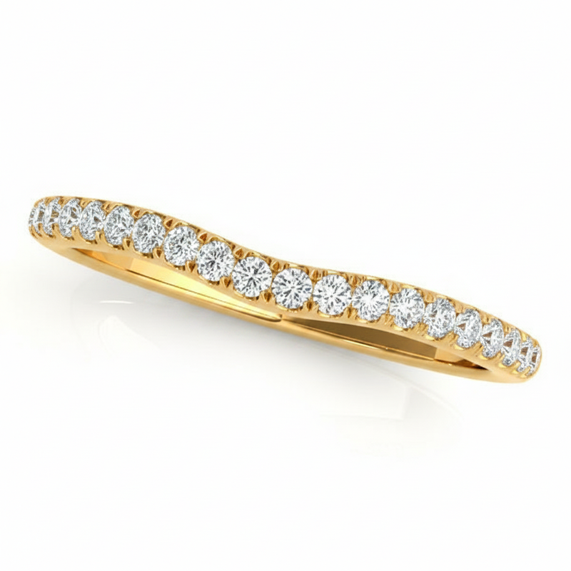 1/6 ctw Natural Diamond Curved Wedding Band — 14K White Gold — Yellow Gold