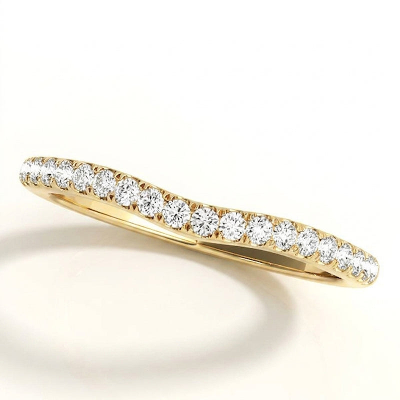 1/6 ctw Natural Diamond Curved Wedding Band — 14K White Gold — Yellow Gold