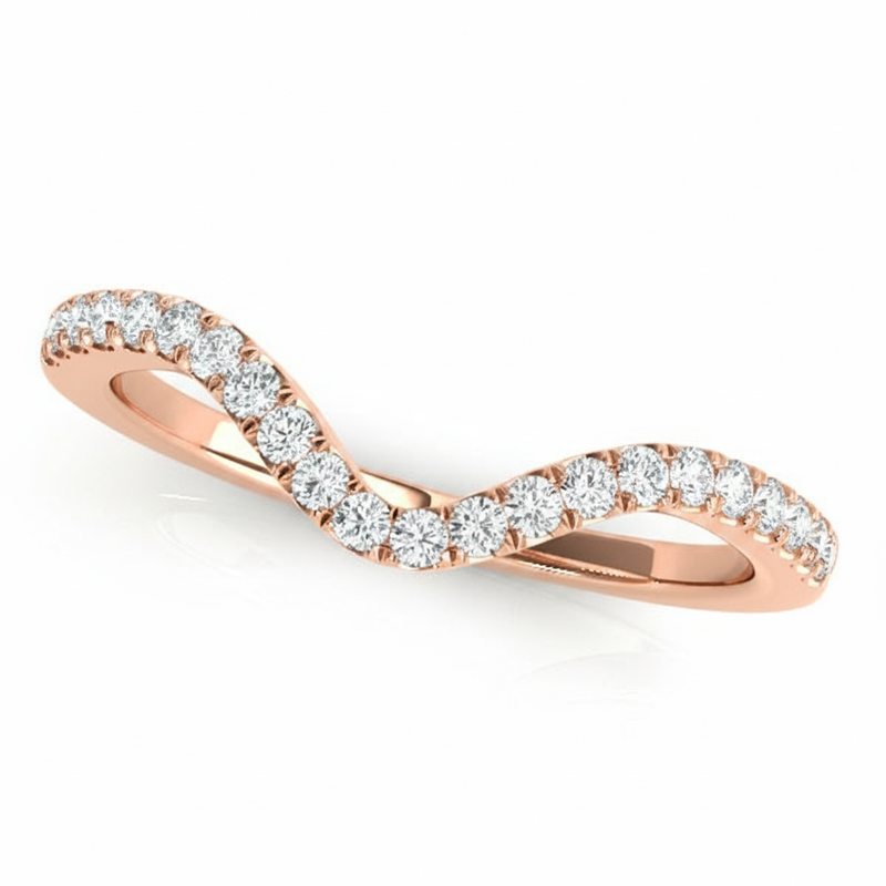 1/6 ctw Natural Diamond Curved Pavé Wedding Band — 14K White Gold — Rose Gold