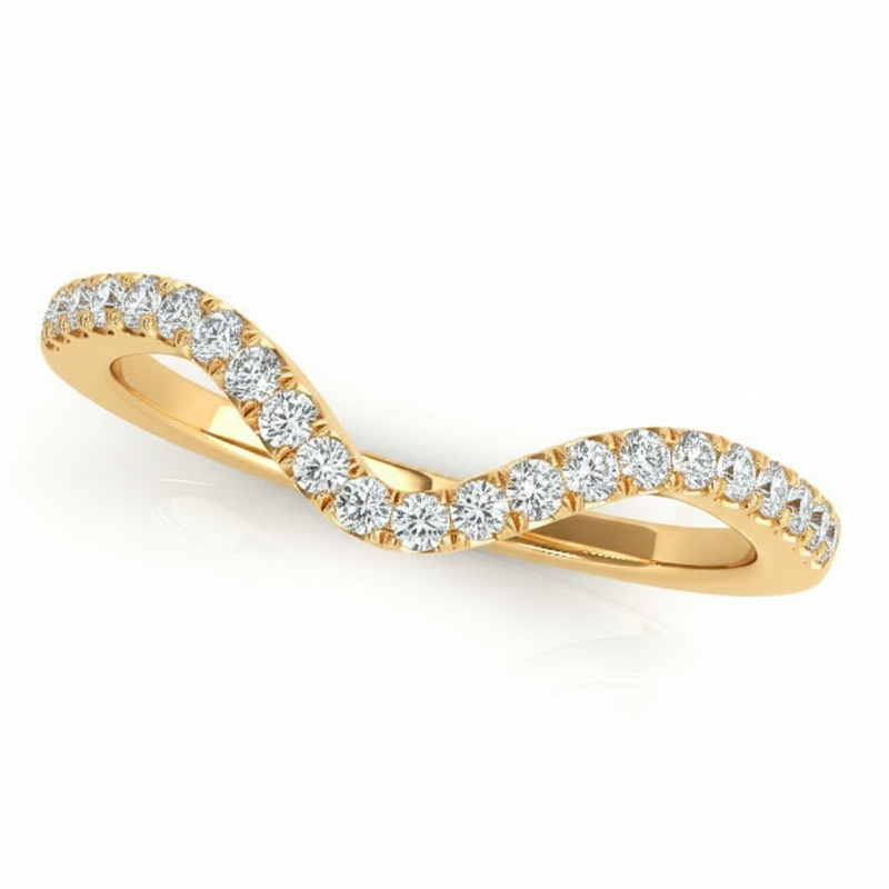 1/6 ctw Natural Diamond Curved Pavé Wedding Band — 14K White Gold — Yellow Gold