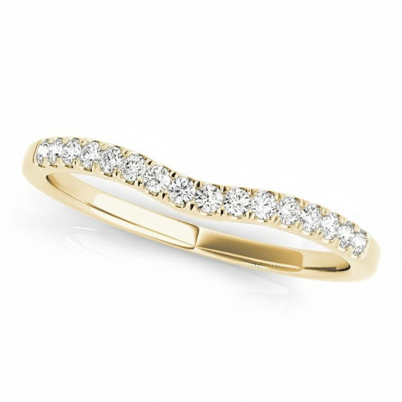 1/8 ctw Natural Diamond Curved Wedding Band — 14K Yellow Gold — Yellow Gold