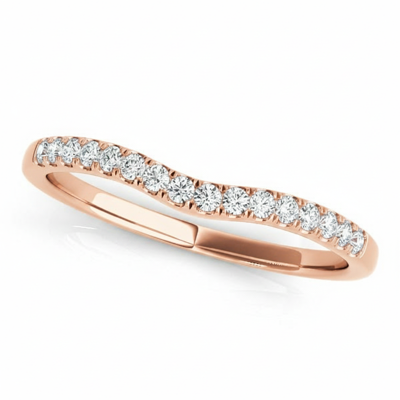 1/8 ctw Natural Diamond Curved Wedding Band — 14K Yellow Gold — Rose Gold