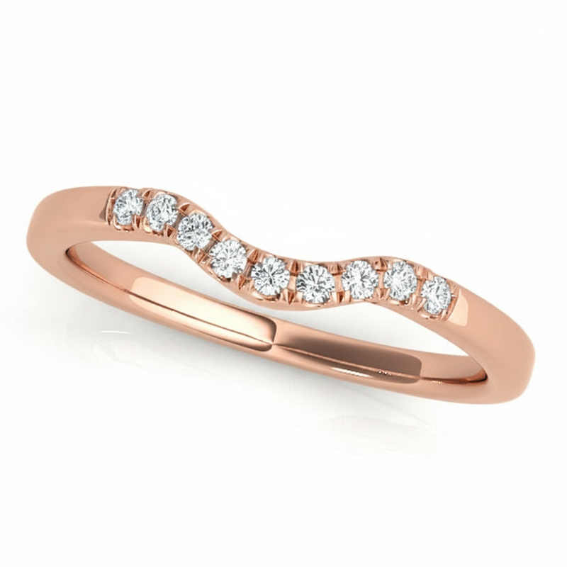 1/10 ctw Natural Diamond Curved Wedding Band — 14K White Gold — Rose Gold