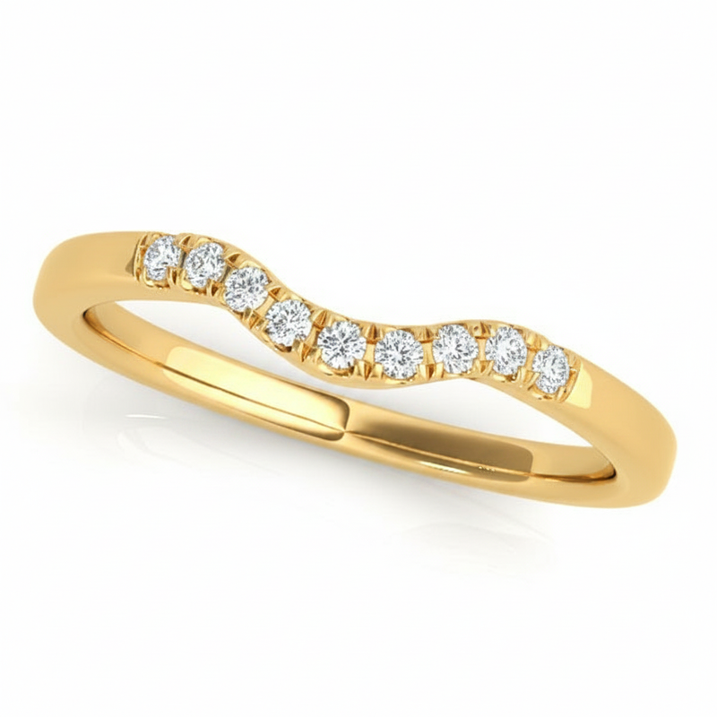 1/10 ctw Natural Diamond Curved Wedding Band — 14K White Gold — Yellow Gold